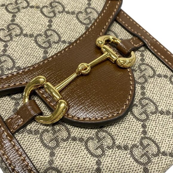 Auth GUCCI GG Plus / GG Supreme, Horsebit 625615 Beige Dark Brown PVC Leather - Picture 11 of 16